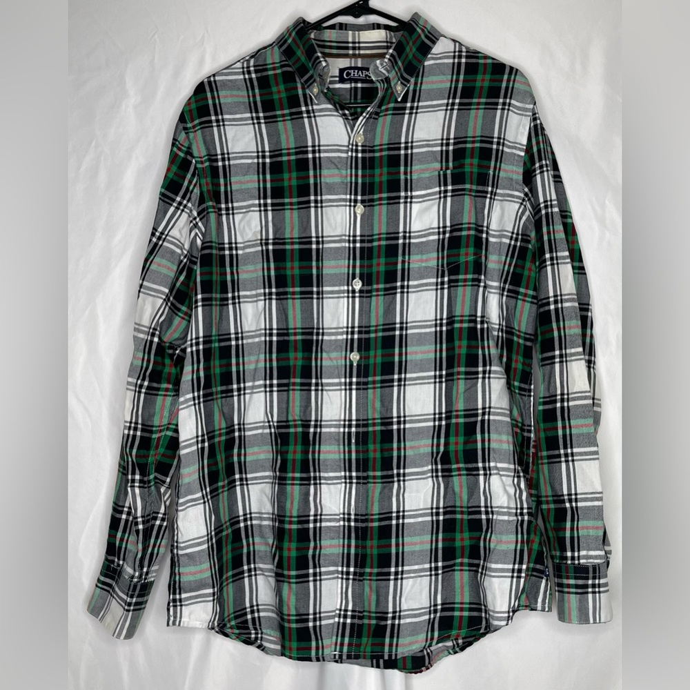 Chaps Green Black Red Plaid Long Sleeve Button Down Shirt Top M